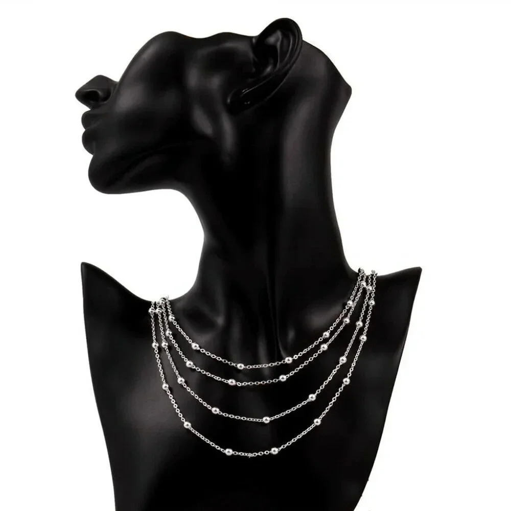 925 Sterling Silver Beaded Multi Layered Necklace Statement Necklace - Picture 3 of 5